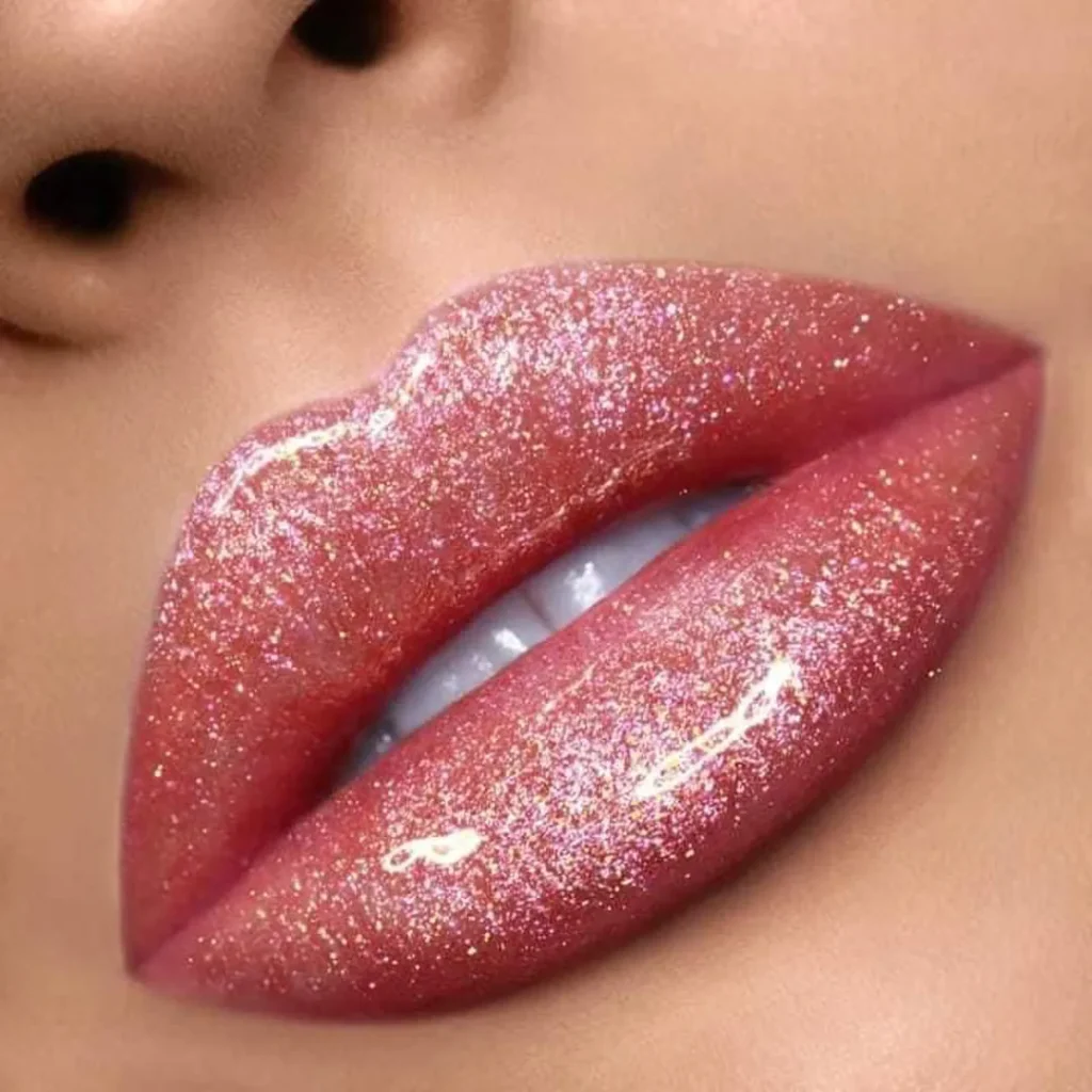 Chic pink glossy lipstick