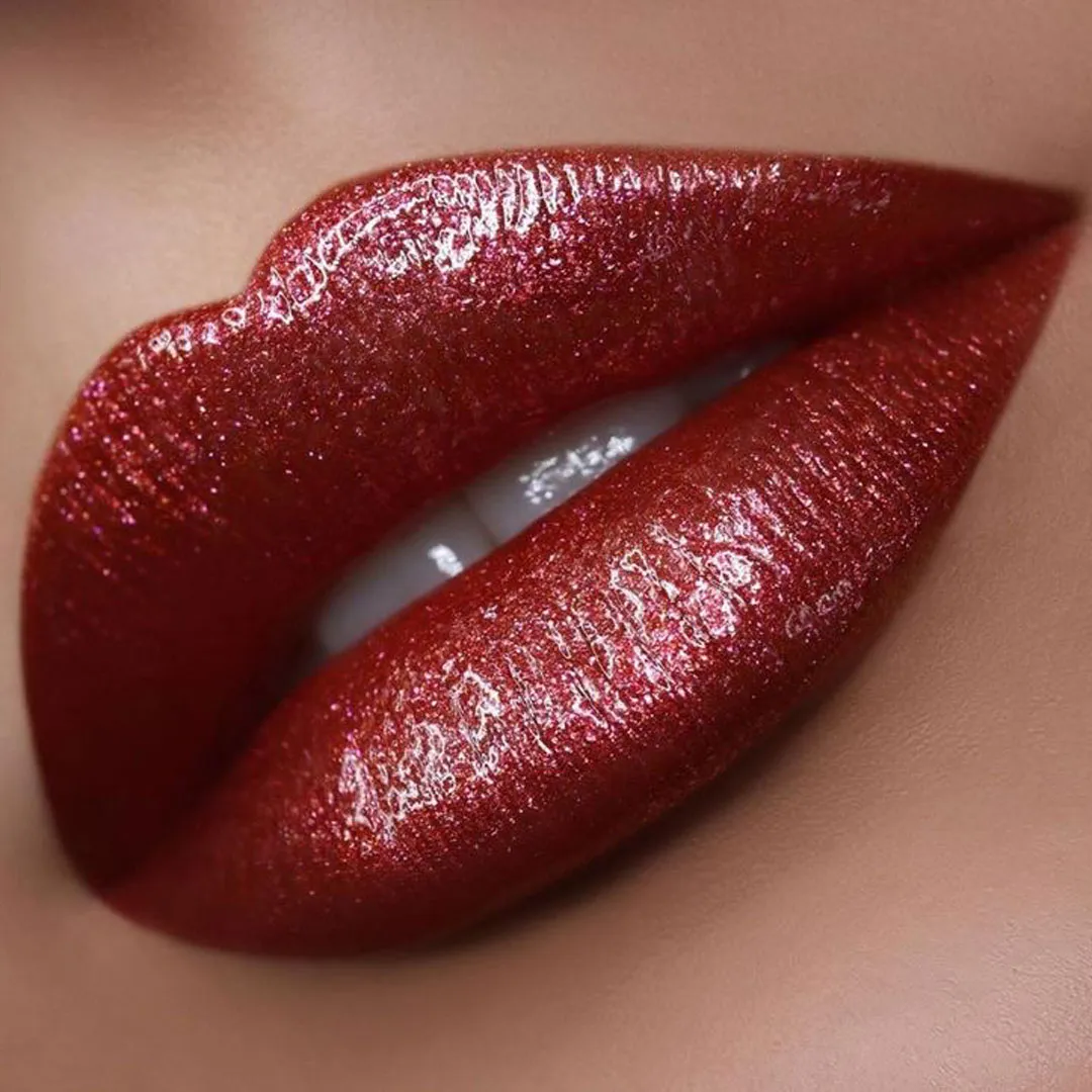 Alluring red glossy lipstick