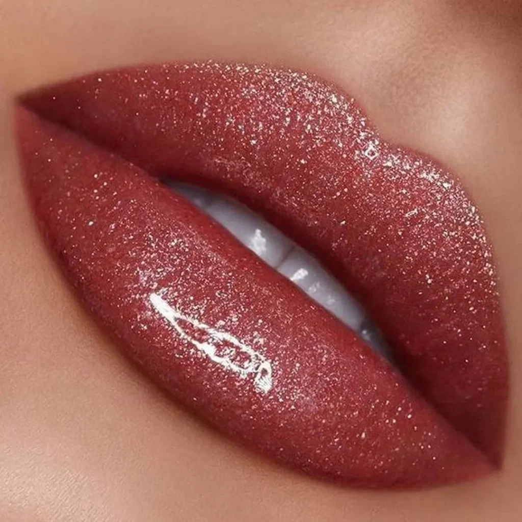 Burgundy glossy lipstick