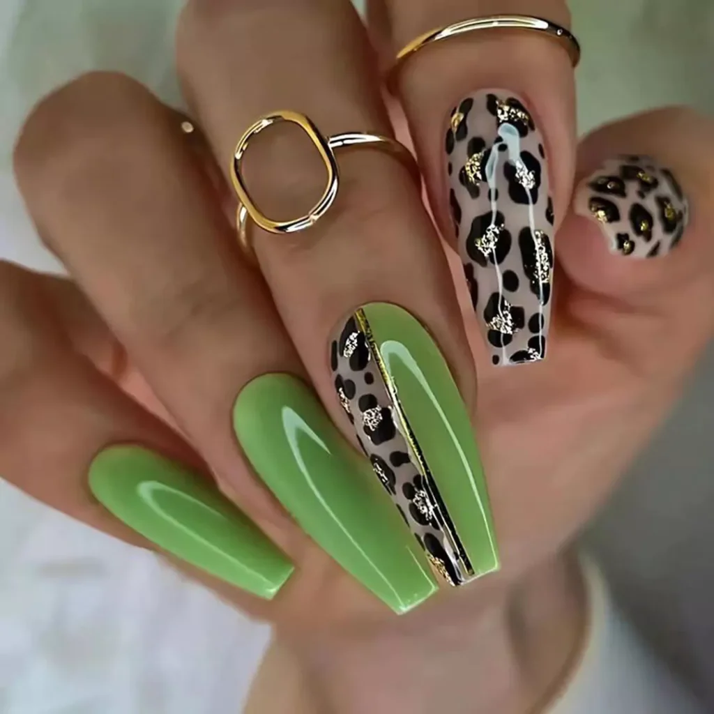 Green Leopard Print Nail Designs