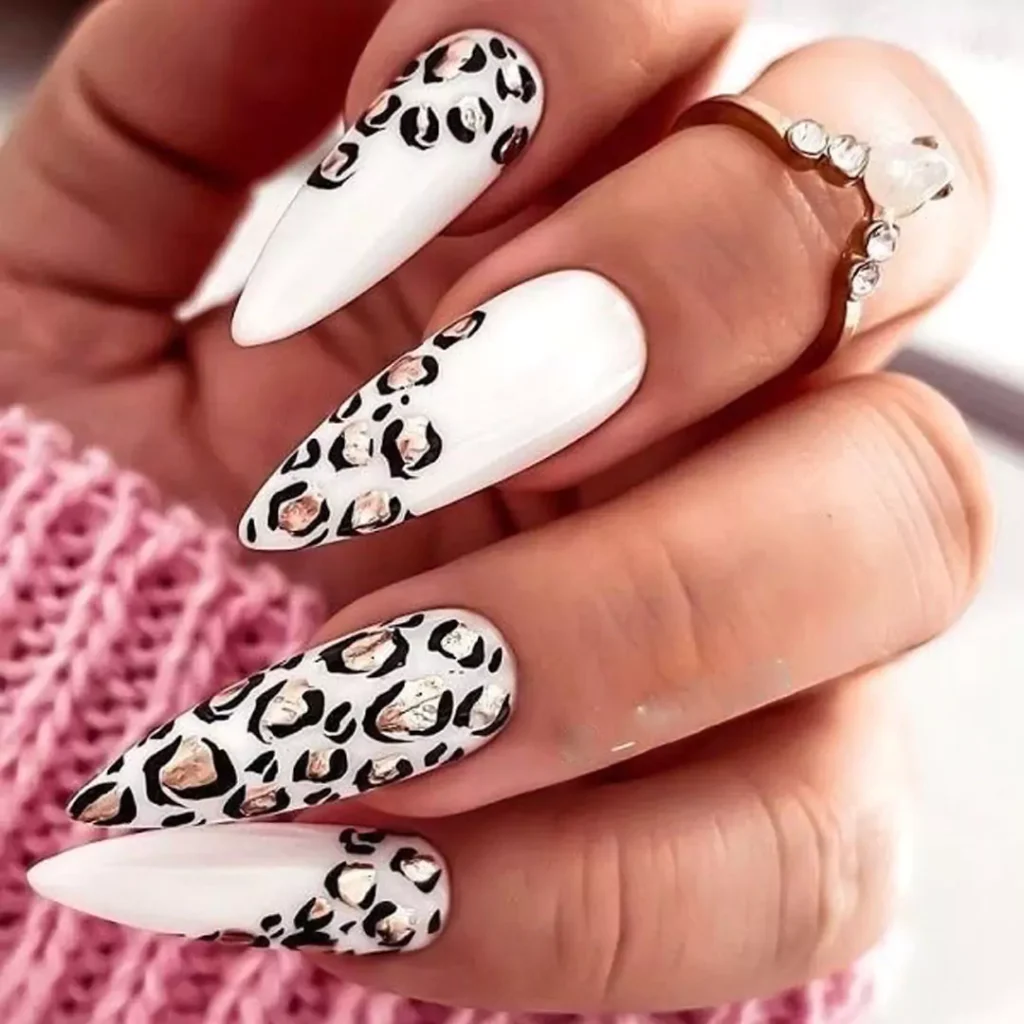 White  Leopard print nail designs 