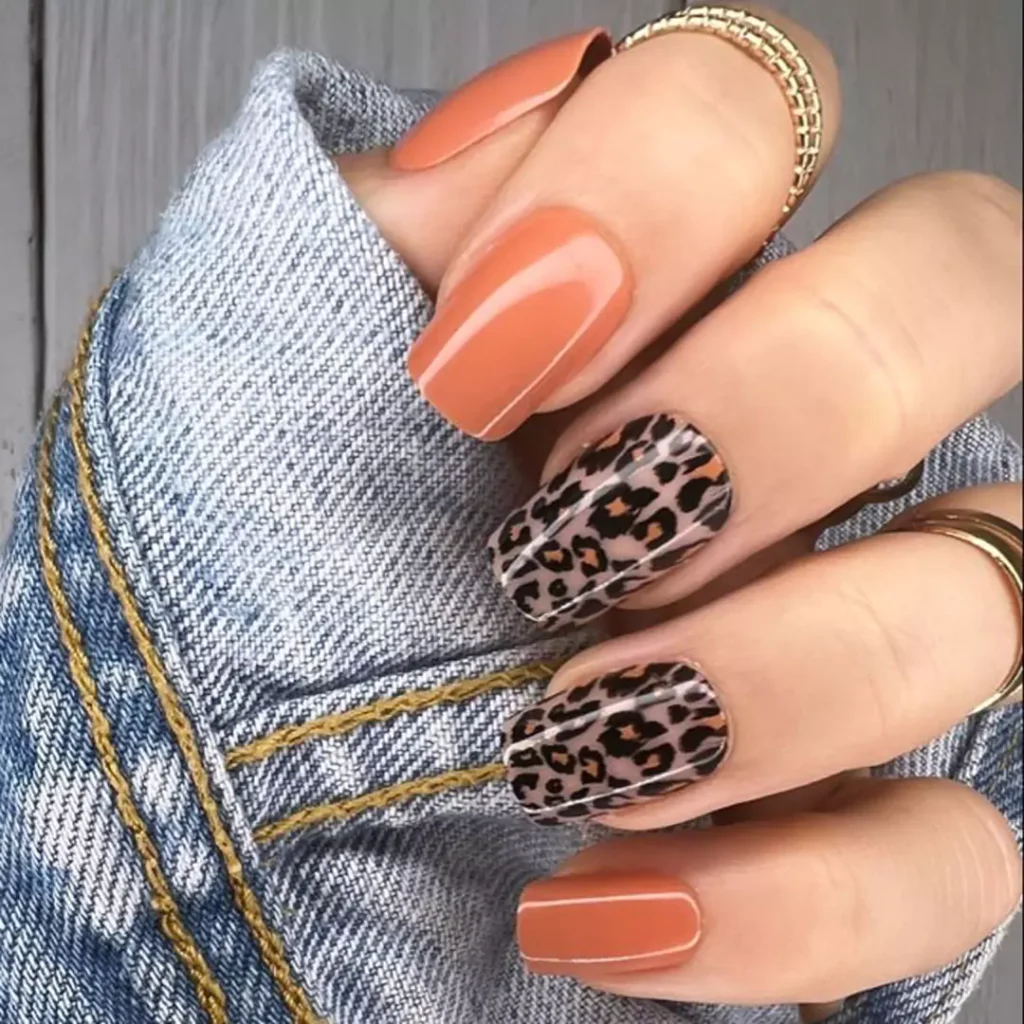 Orange Leopard Print Nail Designs