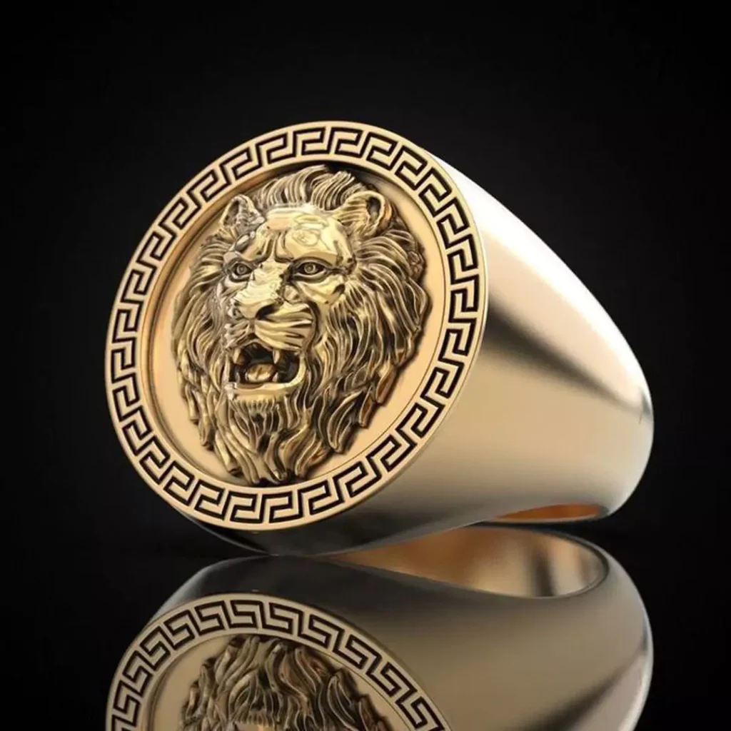 lion shape versace men's gold ring