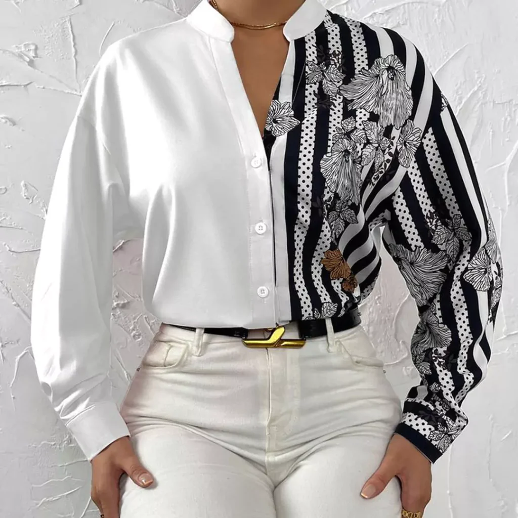 black & white satin blouses