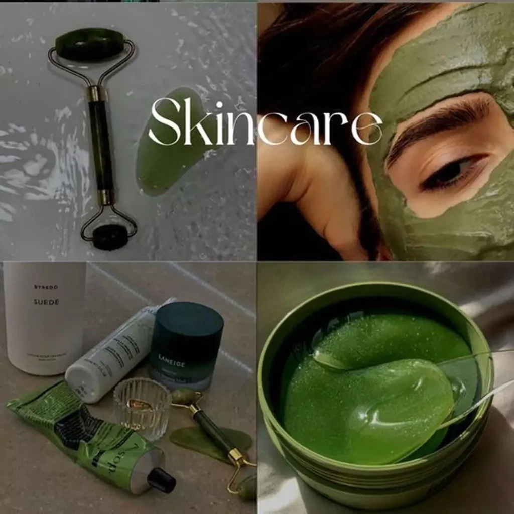 Skincare with green mask 