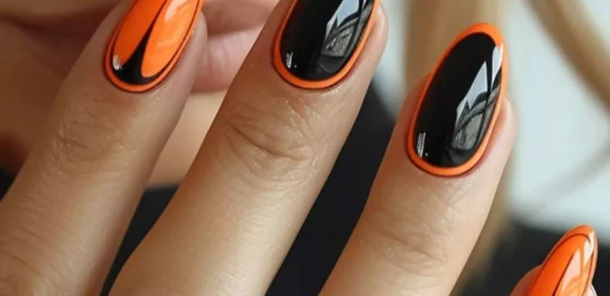 Beautiful Black and orange nail designs