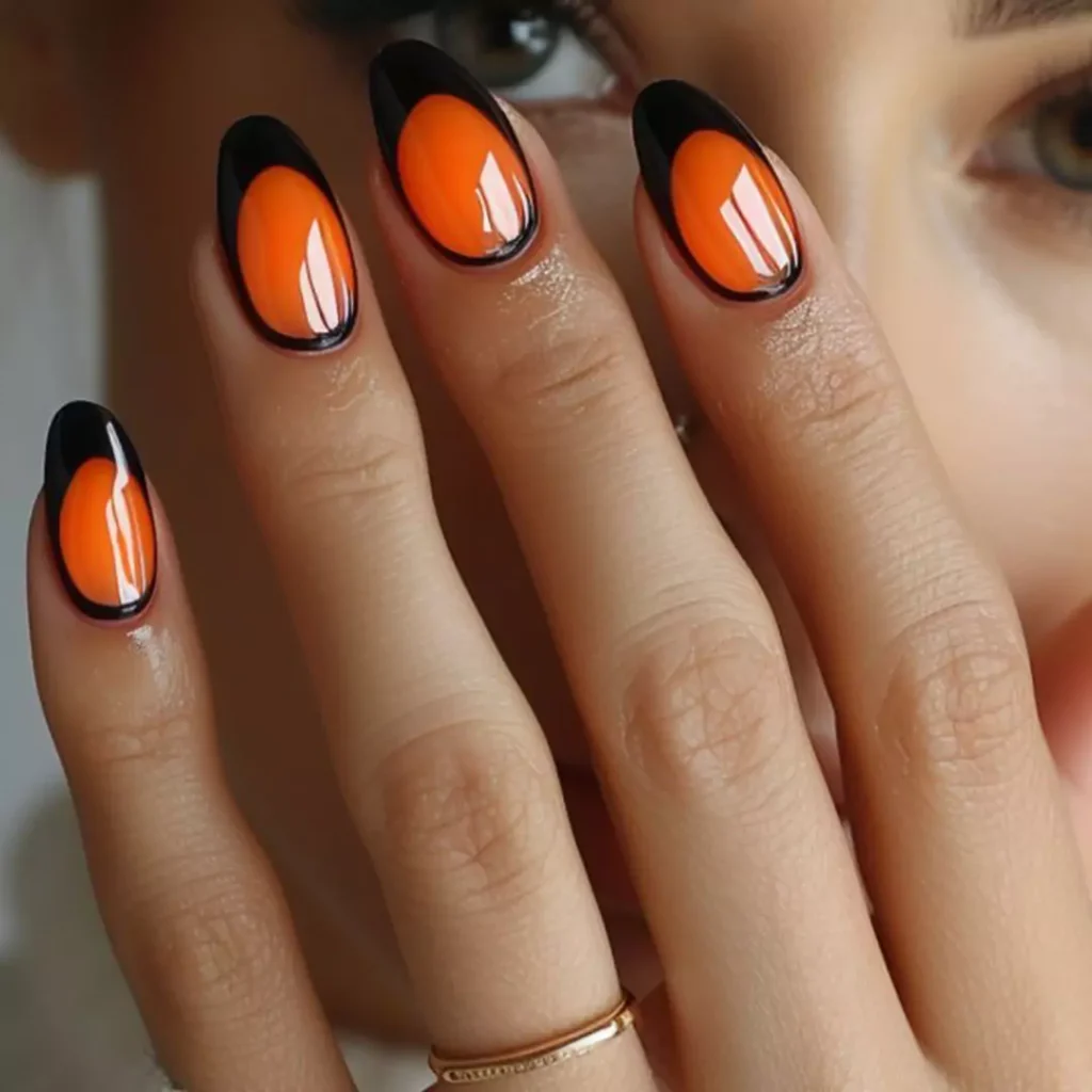 Attractive Black and orange nail designs