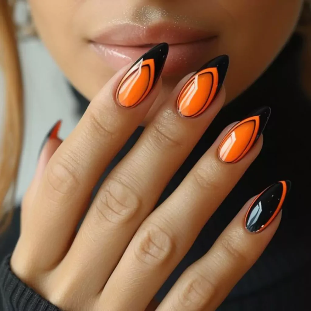 Stylish Black and orange nail designs