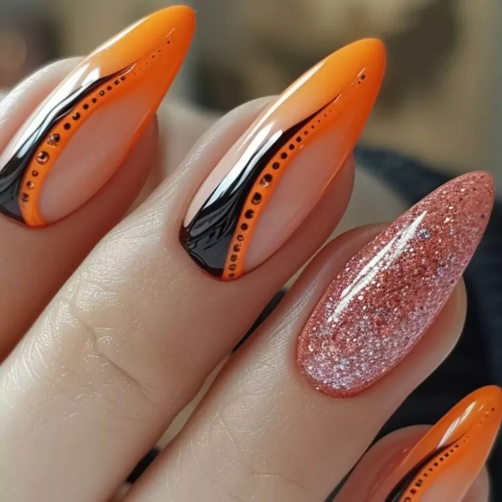 Eye-catching Black and orange nail designs