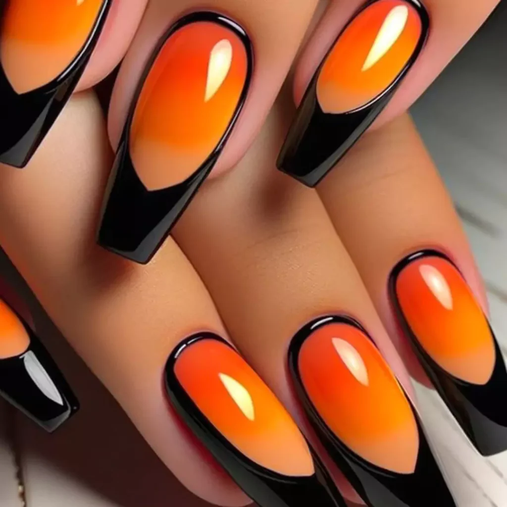 Modern Black and orange nail designs