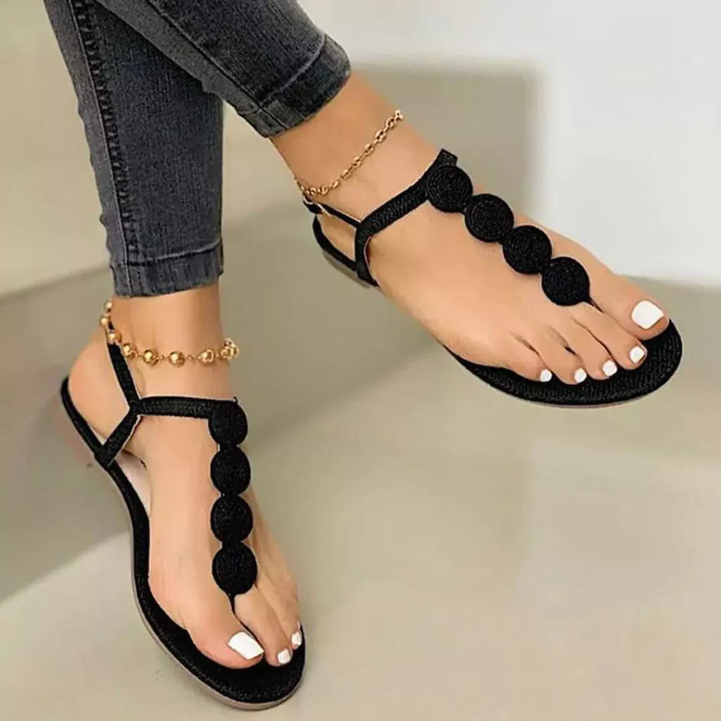 trendy black flat sandals for women