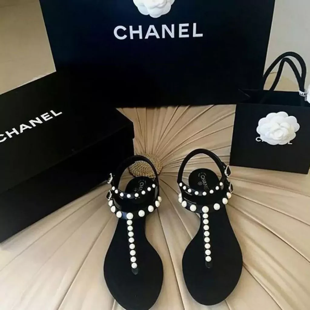 CHANEL black flat sandals for women