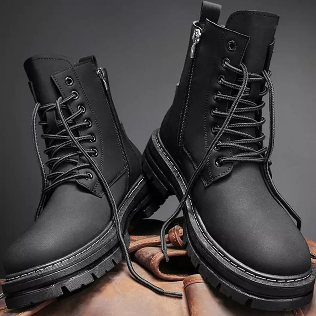 stylish black winter boots outfit for men