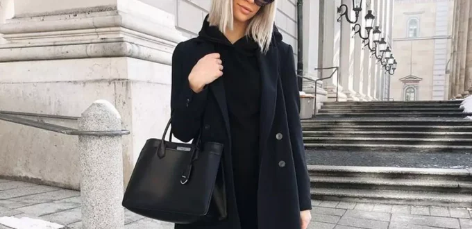 chic black woolen overcoat for women