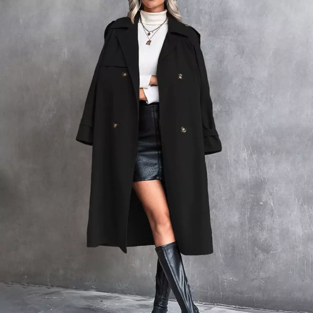 luxury black woolen overcoat for women