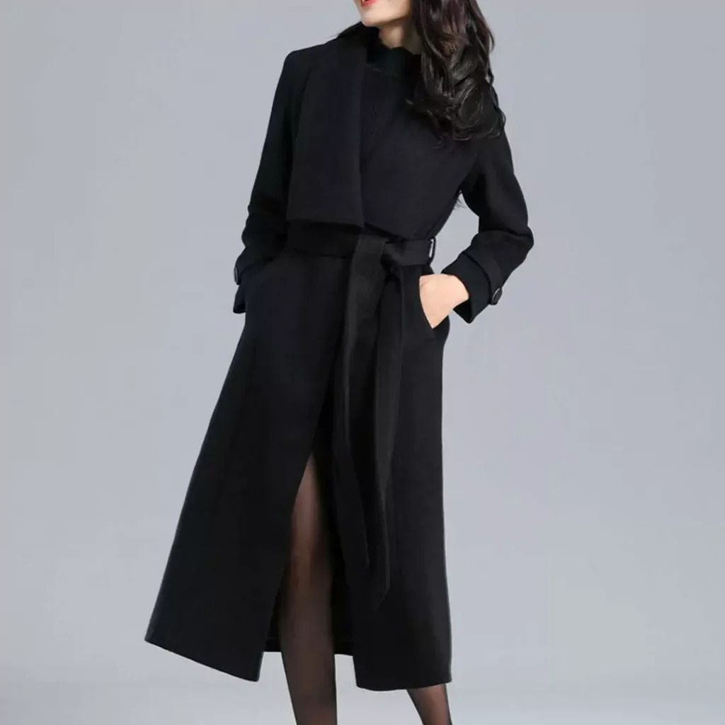 deceptive black woolen overcoat for women 