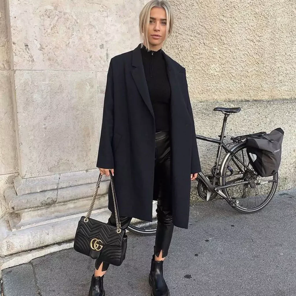 unique  black woolen overcoat for women 