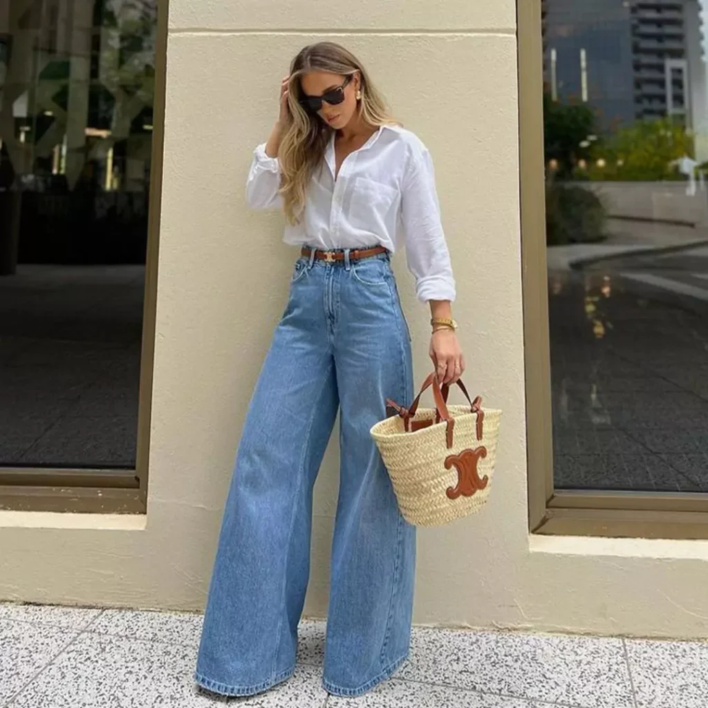 attractive wide-leg jeans outfits for women in 2024