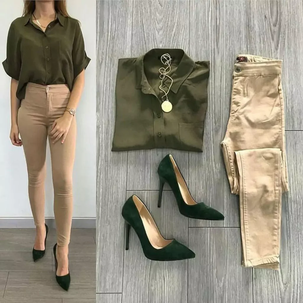 jean beige pants outfit for women 