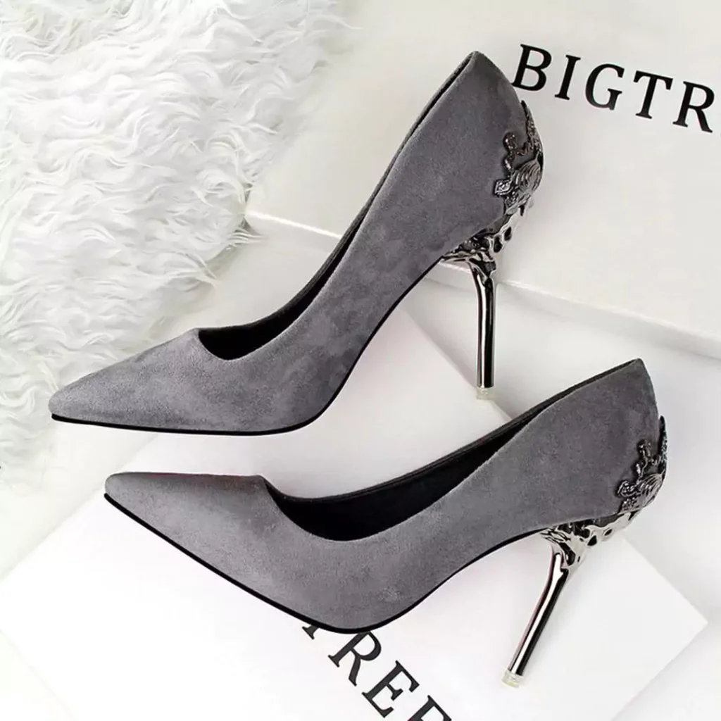 elegant gray high-heeled shoes 