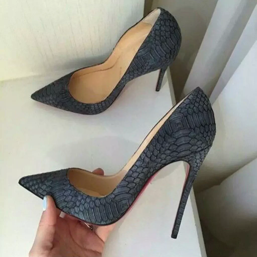 fashionable gray high-heeled shoes 