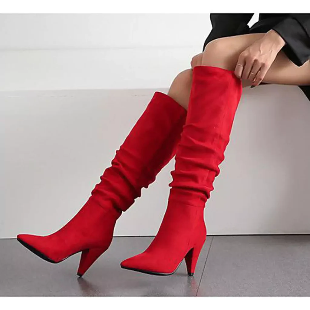 durable red knee-high boots for women 