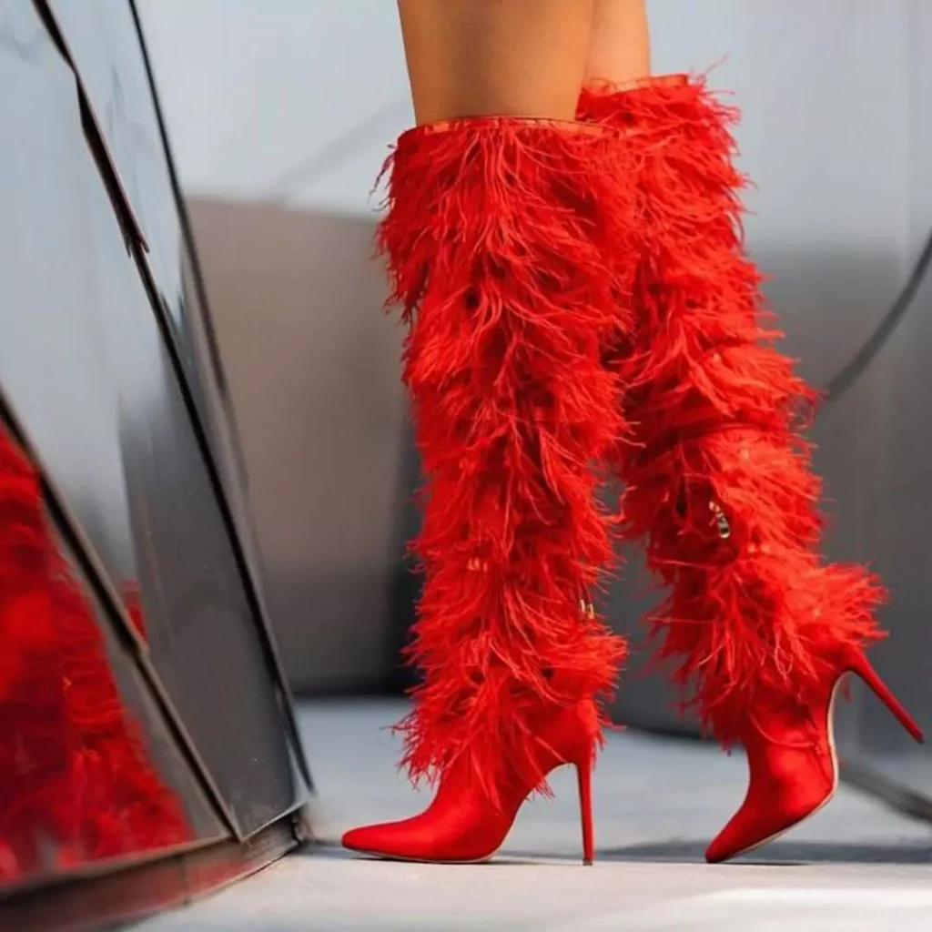 luxury red knee-high boots for women 