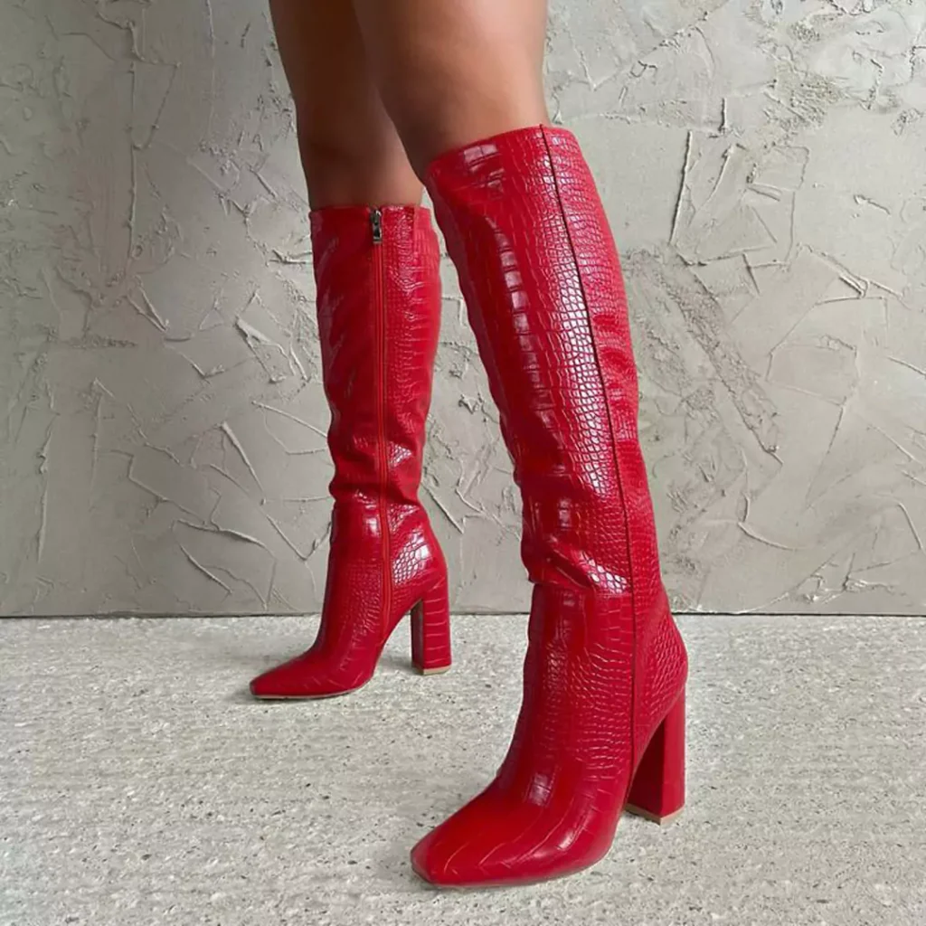 fashionable red knee-high boots for women 