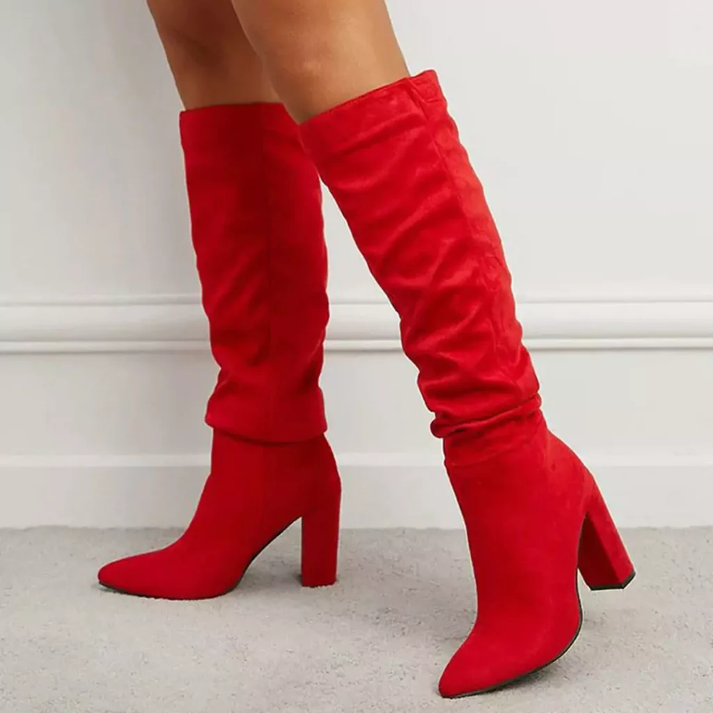 glamorous red knee-high boots for women 