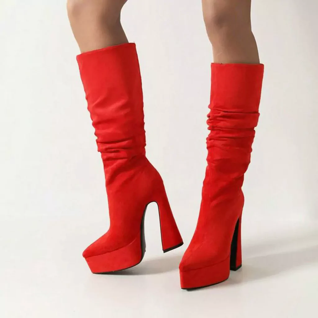 striking red knee-high boots for women 