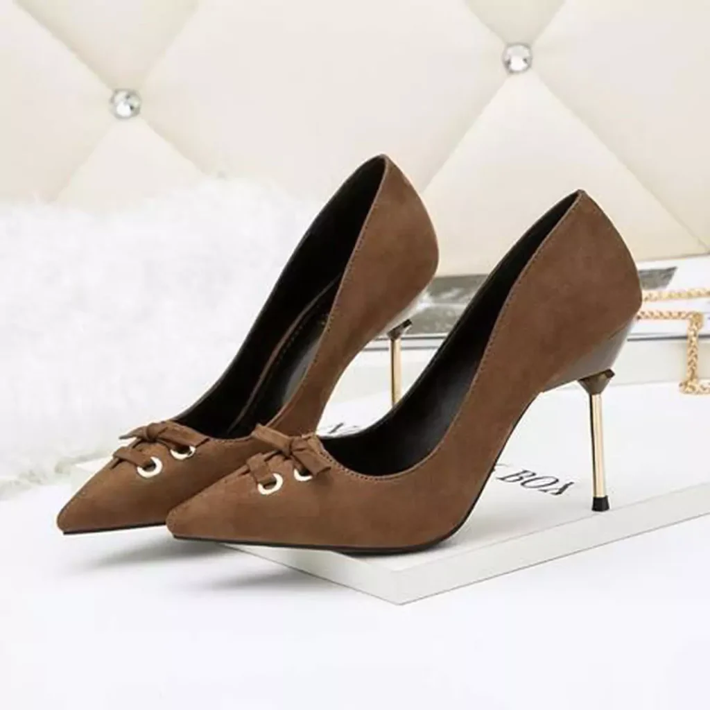 stylish brown high heels shoes