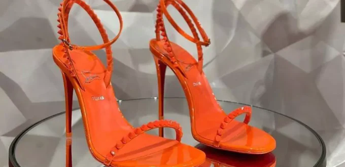 fashionable orange high heels shoes