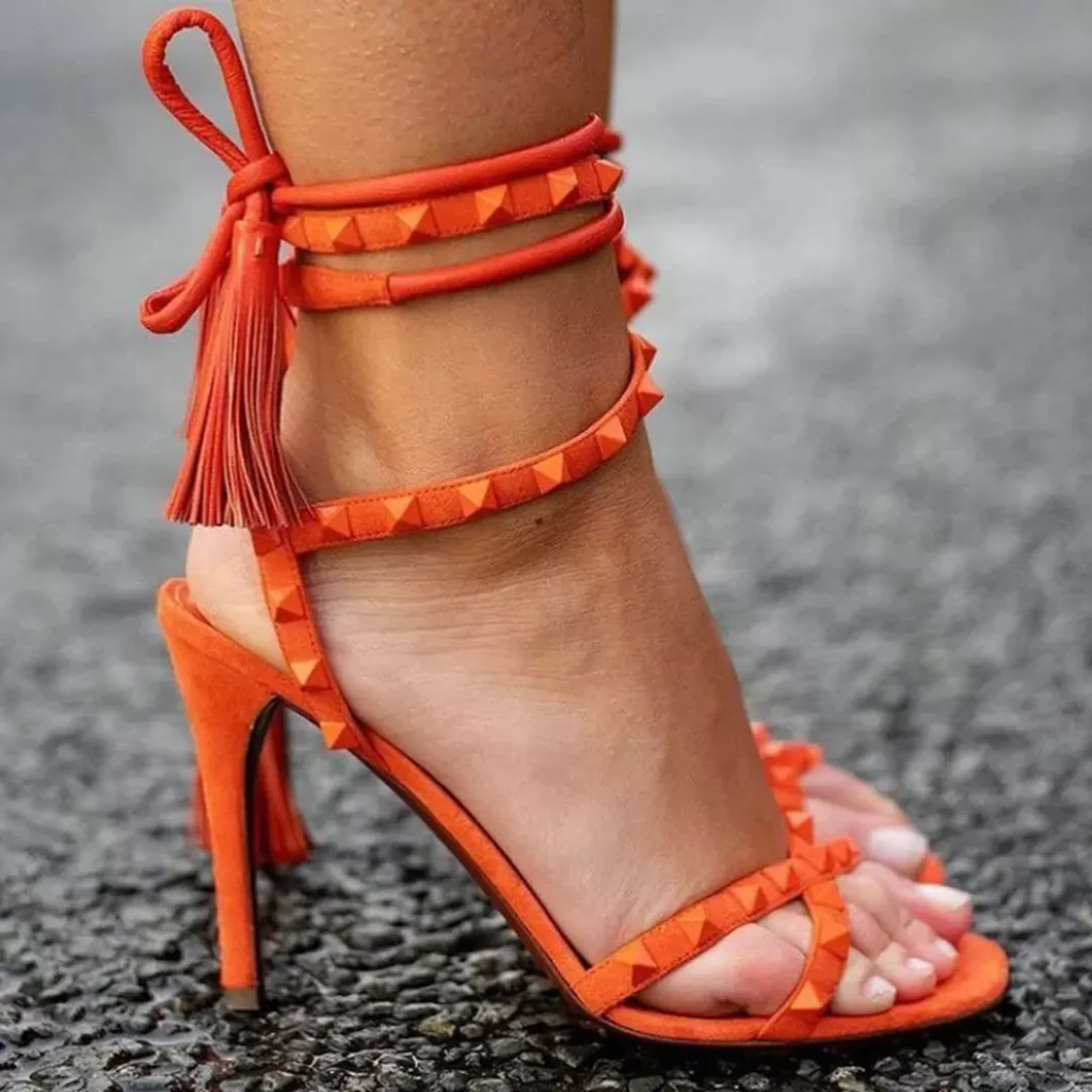 eye-catching orange high heels shoes