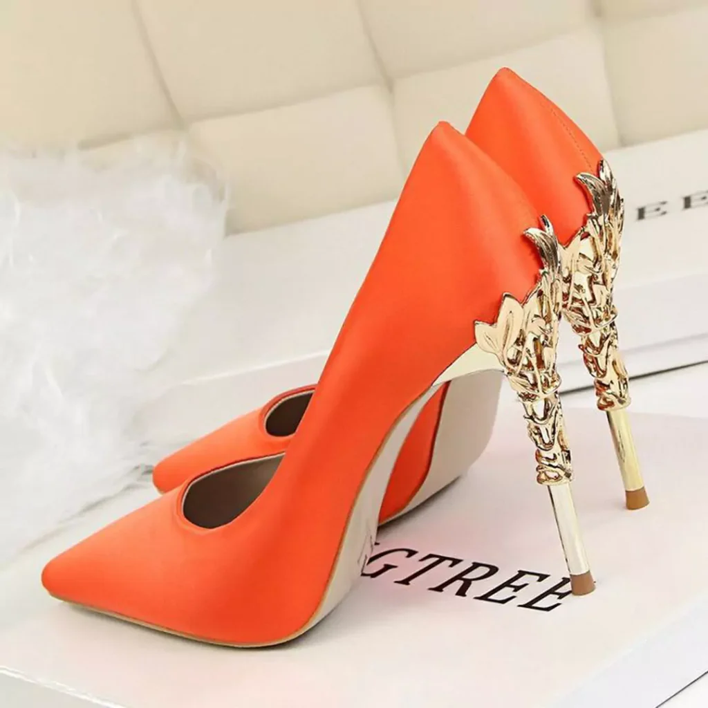 modish orange high heels shoes