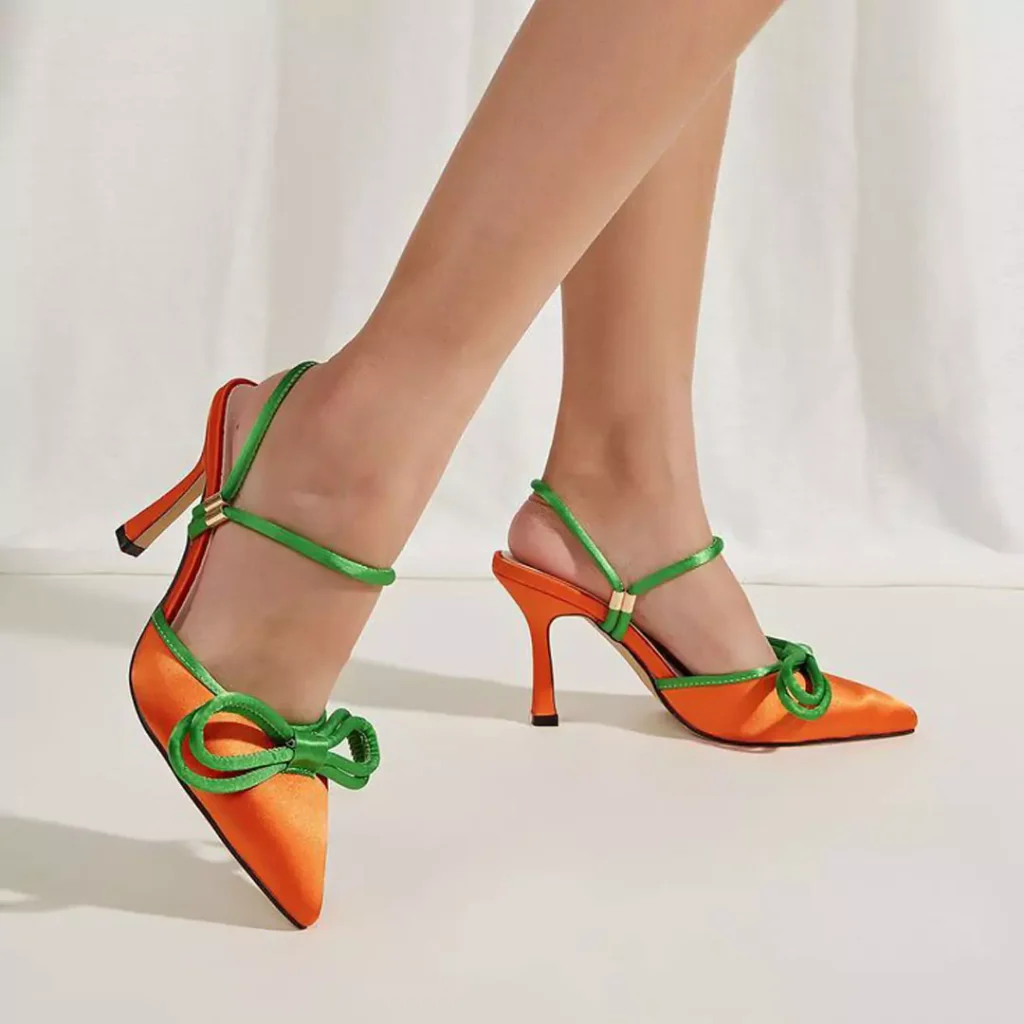 trendy orange high heels shoes