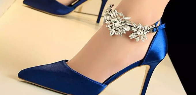 elegant navy blue high-heeled shoes