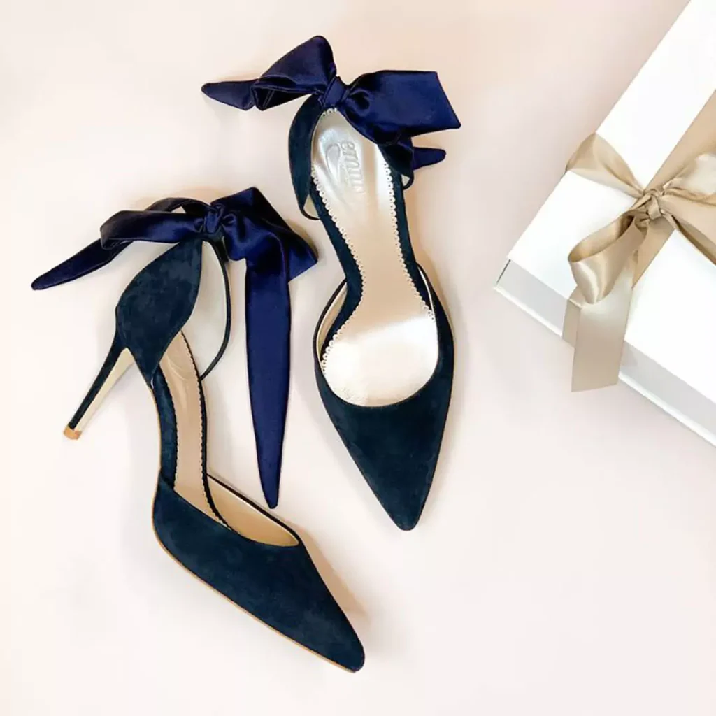 sleek navy blue high-heeled shoes