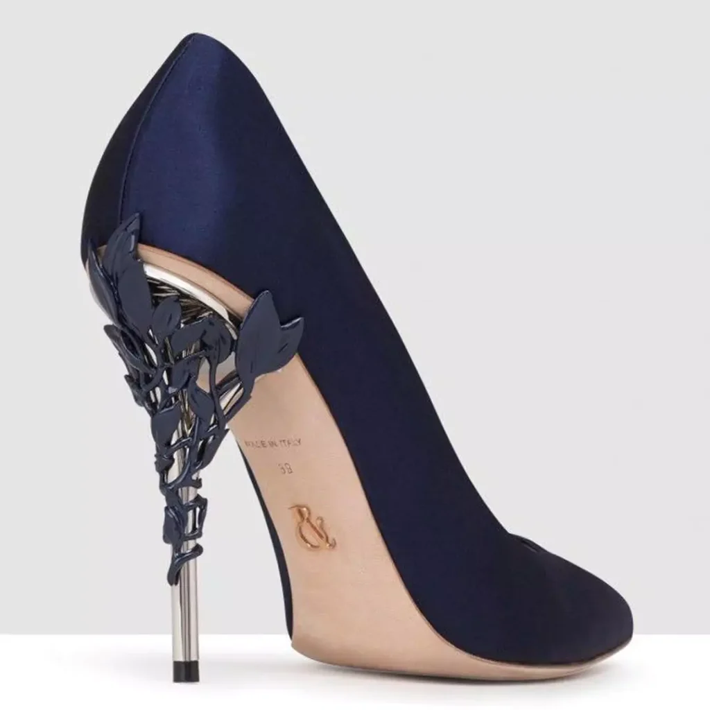 striking navy blue high-heeled shoes