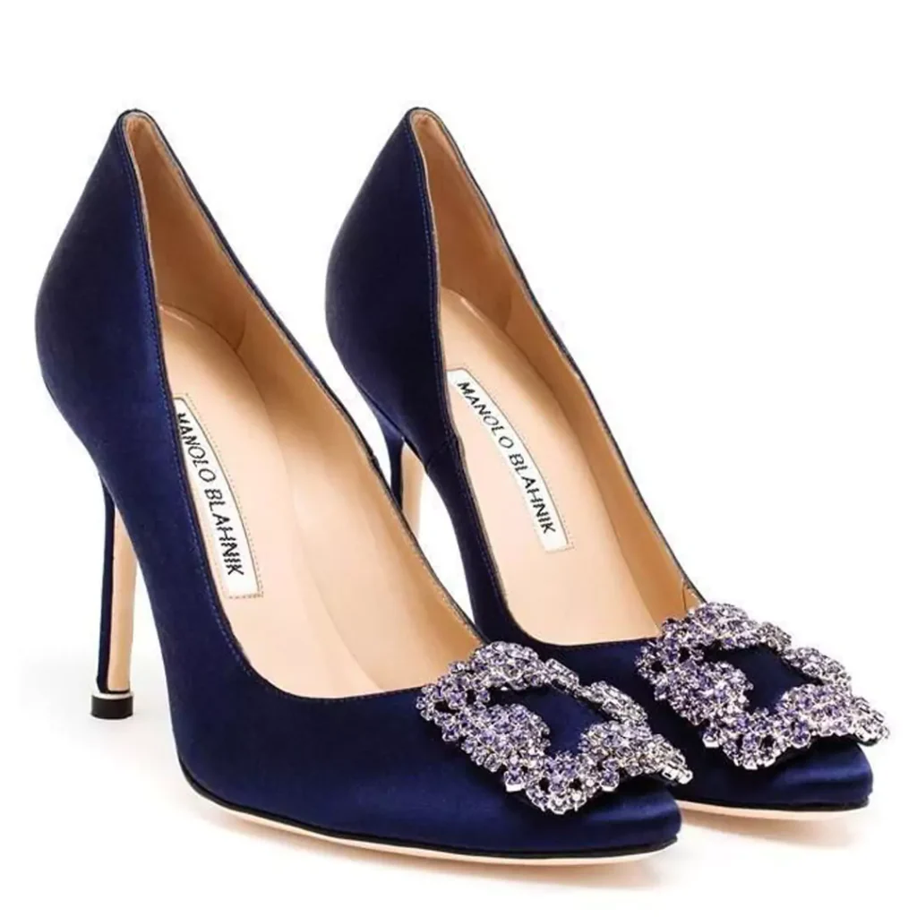 graceful navy blue high-heeled shoes