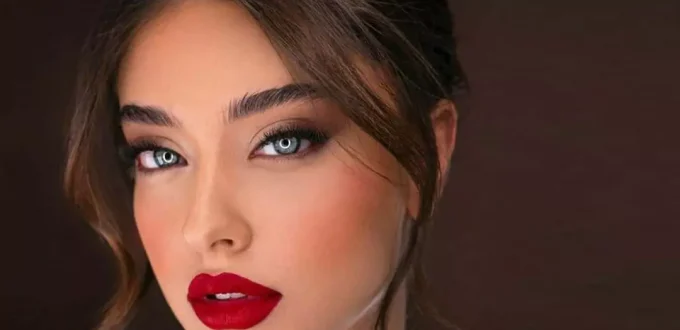 Beautiful makeup with red lipstick