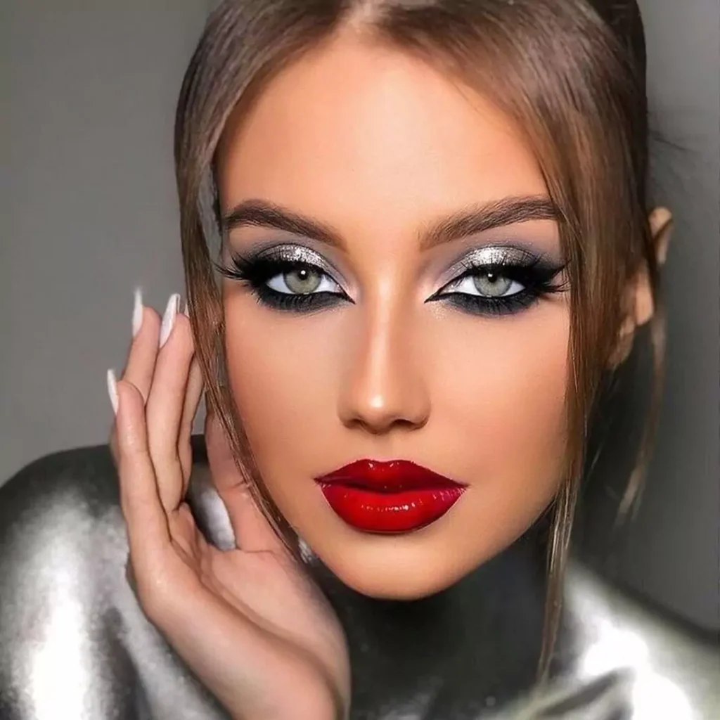 Stylish and special makeup with red lipstick