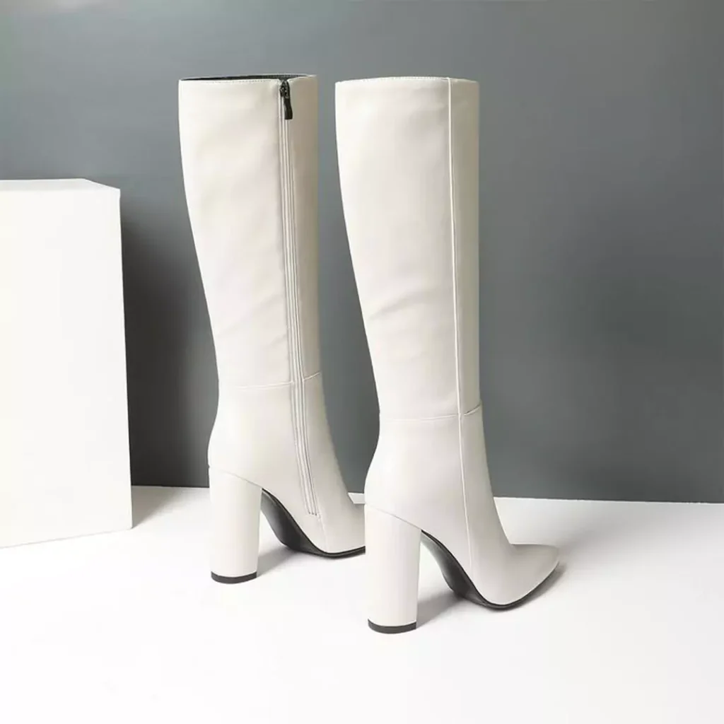 flexible white knee-high boots for women 