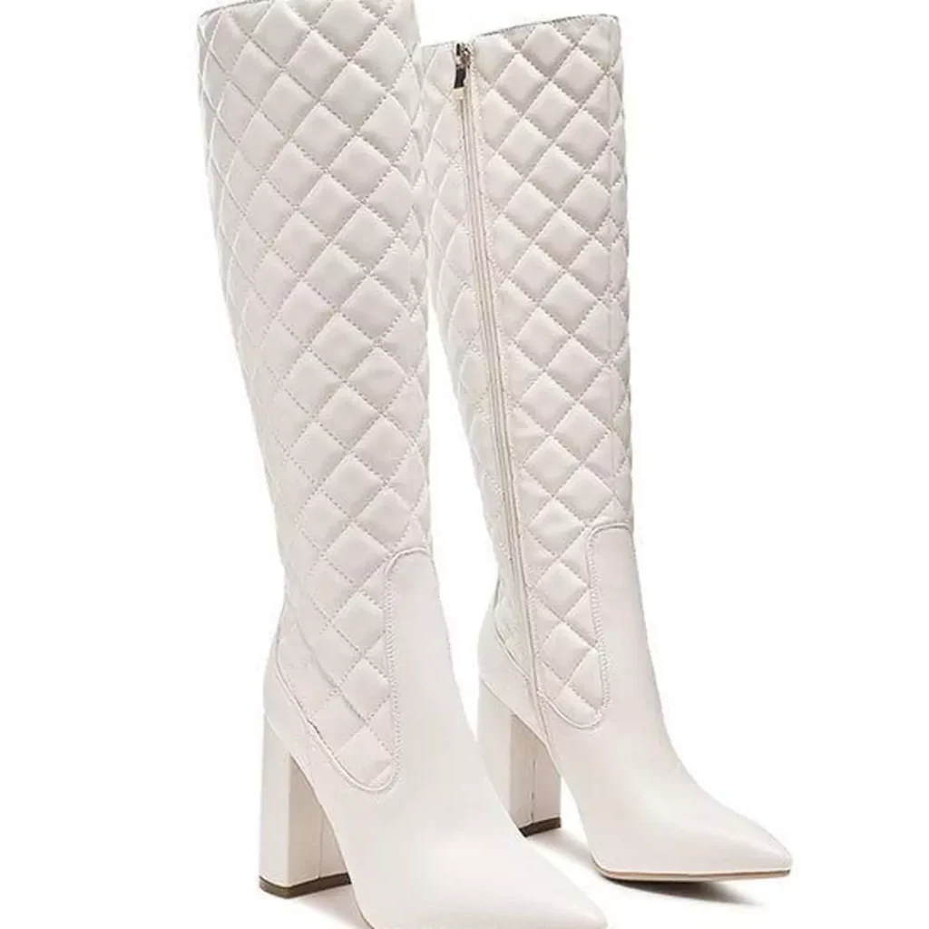 trendy white knee-high boots for women 