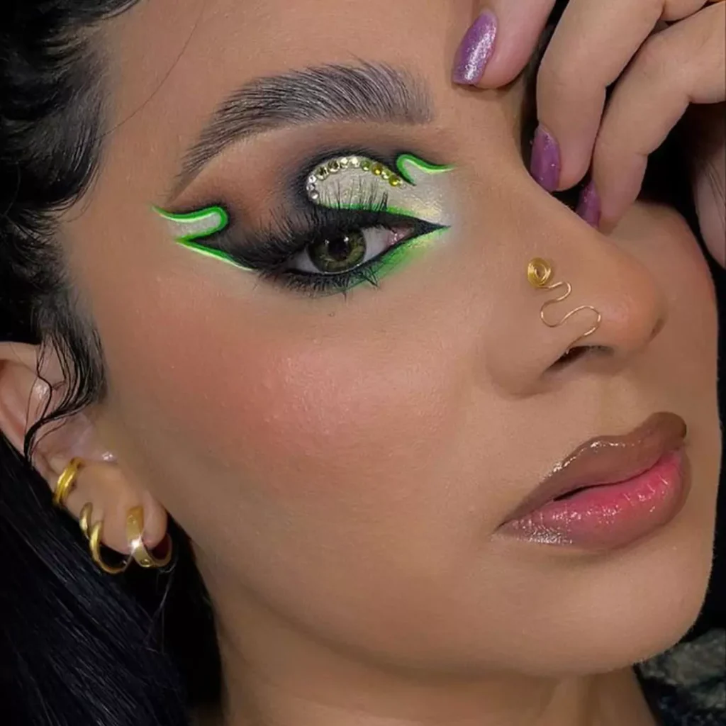 Beautiful and charming makeup models with patterned eyeshadow