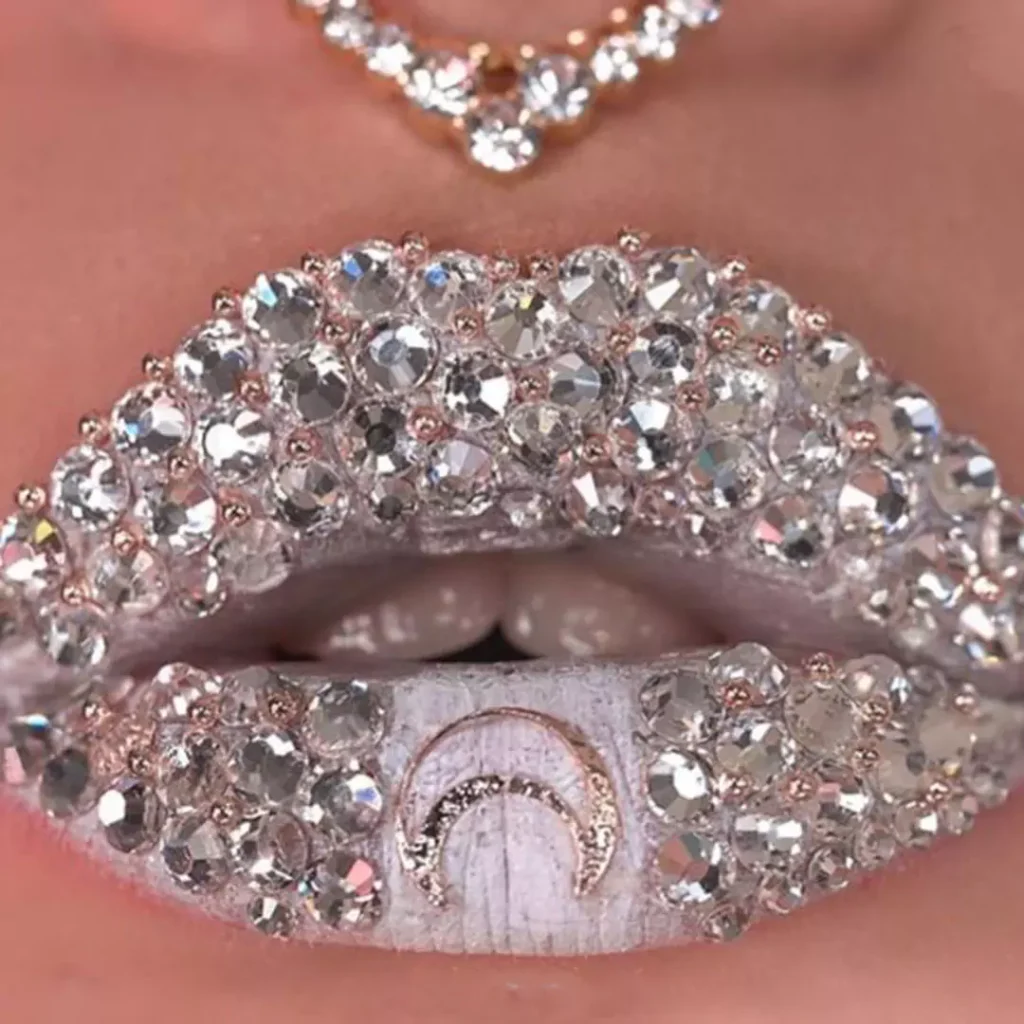 white jeweled lip makeup