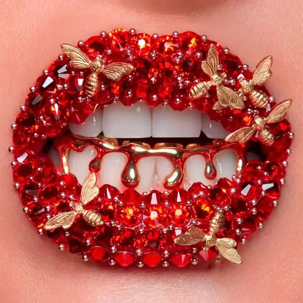 special red jeweled lip makeup