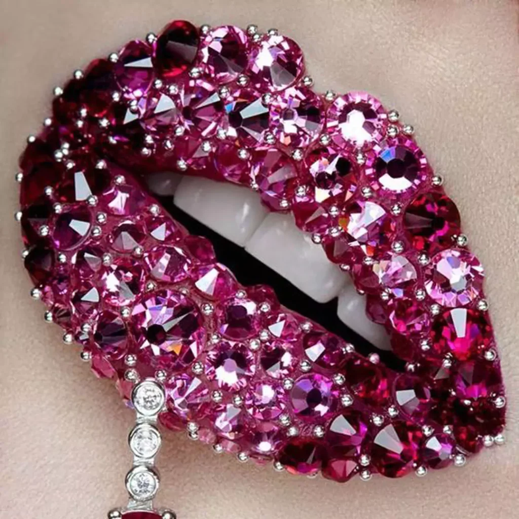 dark pink jeweled lip makeup