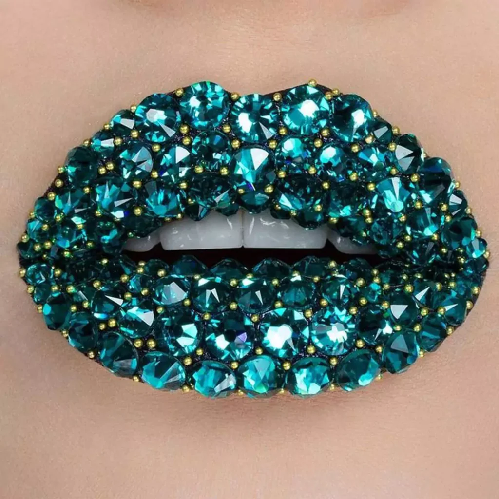 green jeweled lip makeup