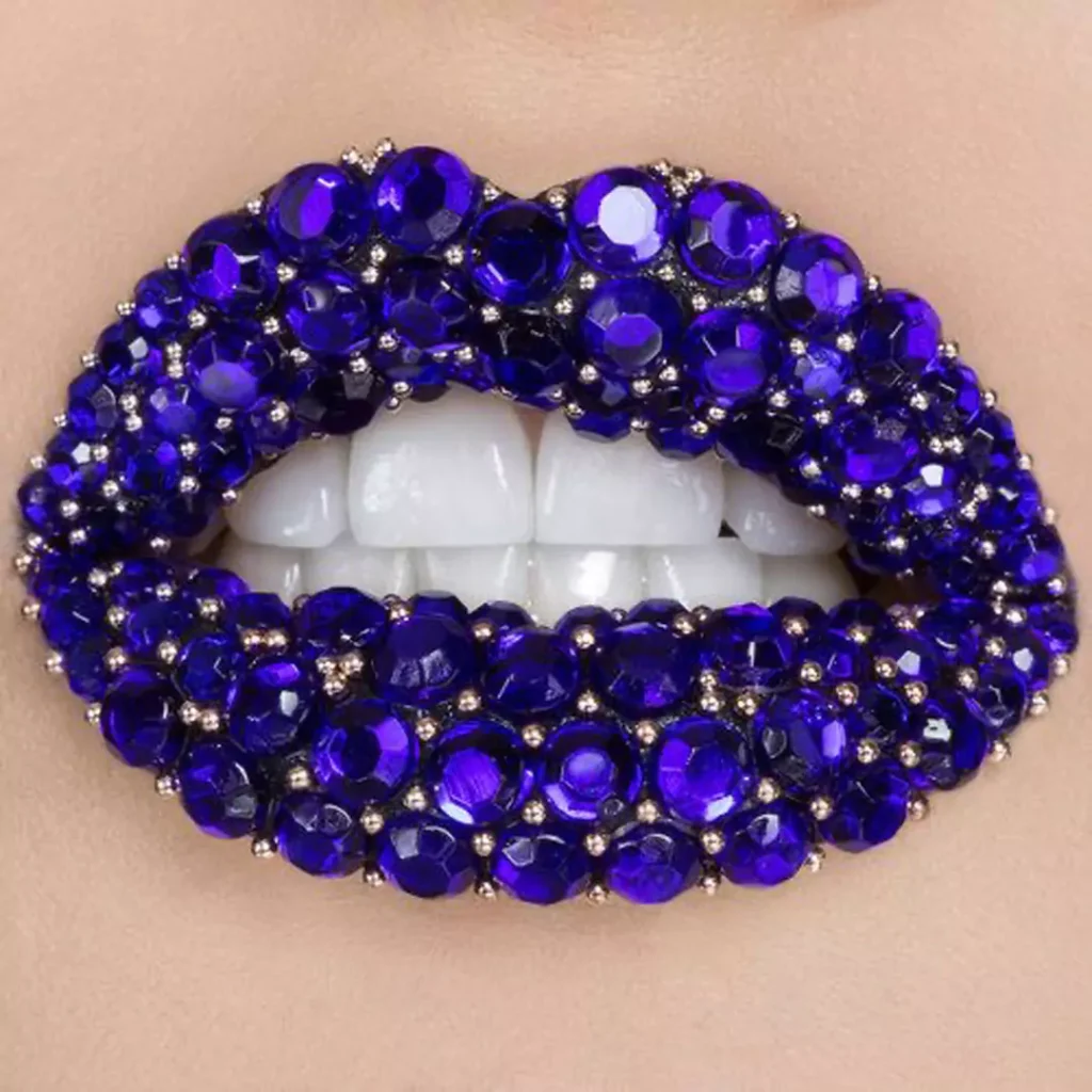 blue jeweled lip makeup