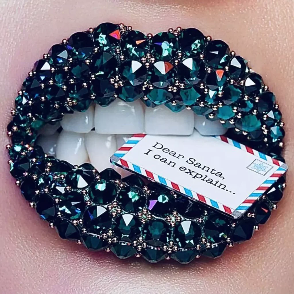 dark green jeweled lip makeup